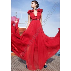 Шифоновое красное платье в пол с поясом